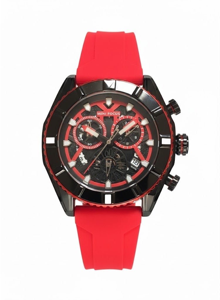 Mini Focus MF2209G sports watch with chronograph function, in red and black - Image 1